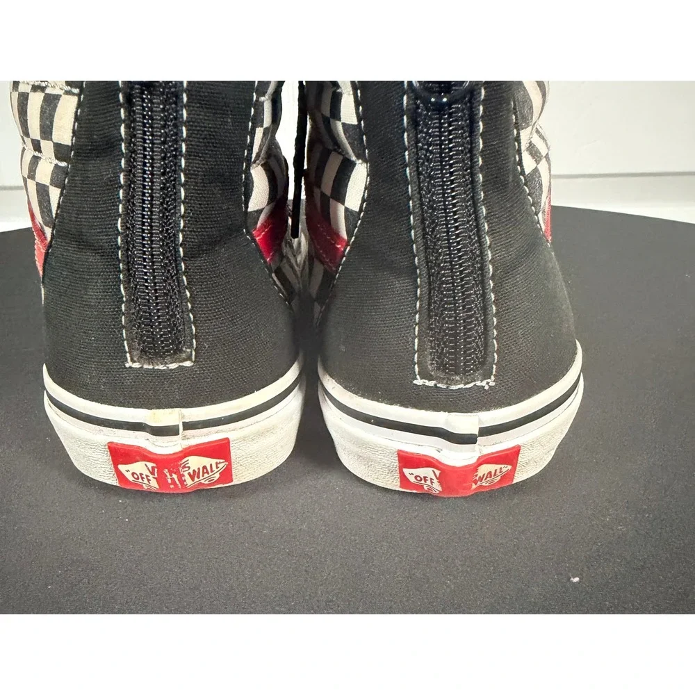 Vans Sk8-Hi Zip Kids 7.0 Checkerboard Black Red High Top Skate Shoes 721356